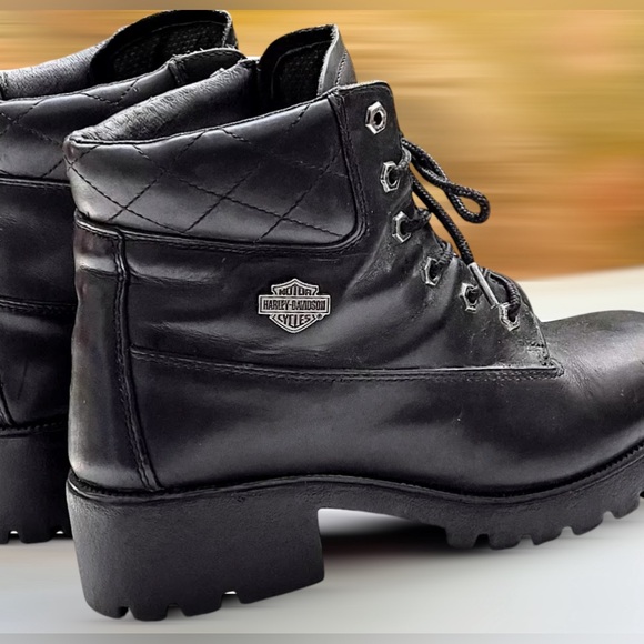 WOMEN’S CHUNKY LEATHER LACE UP HARLEY- DAVIDSON ANKLE BOOTS SIZE 8.5 - Picture 1 of 6